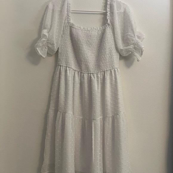 Tecrew Dresses & Skirts - White Mini Dress Puff Sleeves Square Neckline Smocked Bodice